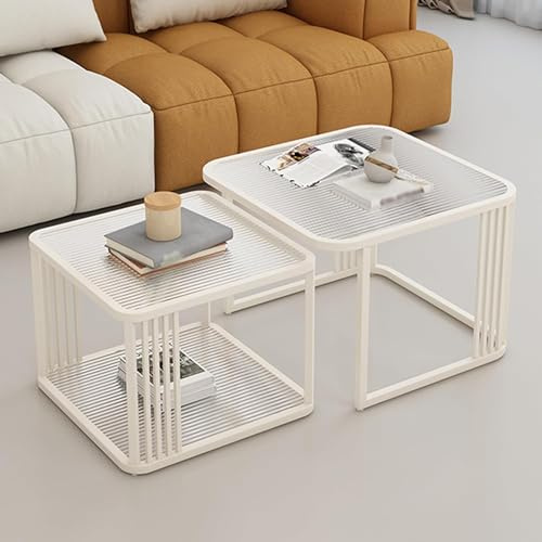 GArcan Ensemble de 2 Tables Basses gigognes Rondes en Verre trempé, Table d'appoint de canapé empilable, Bureau de thé pour Salon, Chambre à Coucher, Couloir et Bureau