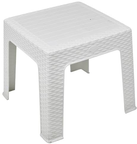 URBNLIVING Rattan Design Wicker Coffee Table Bistro Outdoor Plastic Garden Patio Furniture (White)