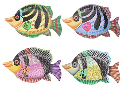 LIFKOME 4stücke Wanddeko Fischform Kreative Wandkunst Für Und Außendekoration Geeignet Für Wohnzimmer Garten Und Büro Grün Blau Gelb