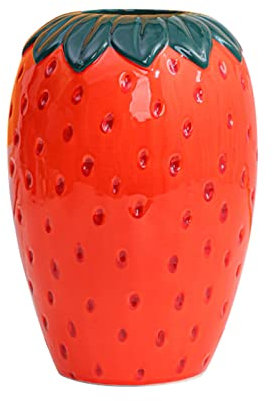 LSFYYDS Erdbeer-Blumenvase, Dekorative Keramikvase, Keramik-Erdbeervase, Einzigartige Erdbeervase für Wohnzimmer, Küche, Bürodekoration (L)