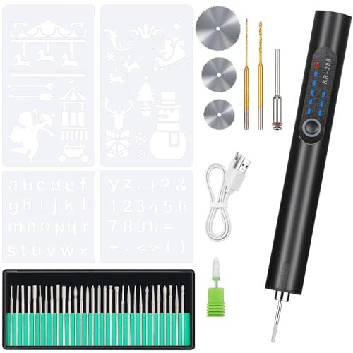 Eocoyar Electric Engraving Pen USB Cordless Rechargeable Engraving Tool Kit 43Pcs Engraver Pen Mini DIY Rotary Engraver Etching Pen for Carving Wood Glass Metal Stone Plastic Nails Jewelry, Black