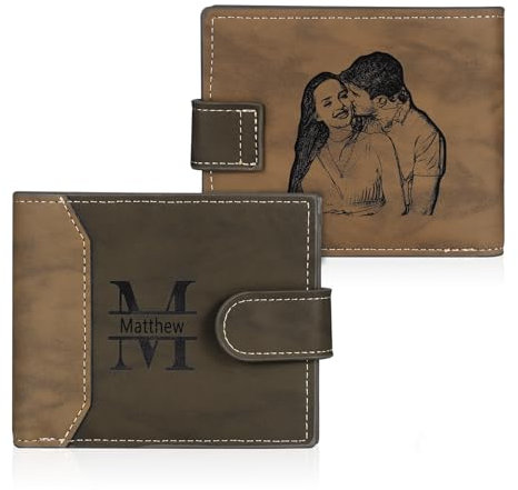 Lam Hub Fong Geldbörse Männer Leder Personalisiert Portemonnaie mit Namen Foto Gravur Geldbörse Geschenk für Vatertag Weihnachtstag Valentinstag (Dunkelbraun 1)