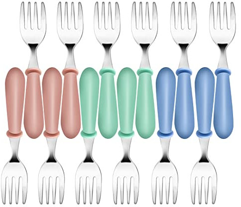 Jeffbaubl 12 Stück Baby Gabel,Kinder Gabeln BPA-Frei,Kleine Gabel Utensilien,Kindergabel aus Edelstahl,Kinderbesteck ab 1 jahr,Kinder Gabel für Baby Kleinkind Esslernbesteck,3 Farben