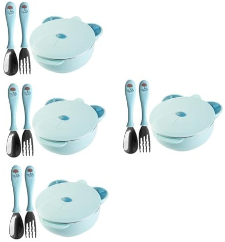 Abaodam 4 Set piatto piano in acciaio inox stoviglie posate ciotola per pappe ciotola del cibo griglia ciotola per bambini Ciotola termica piatto/vassoio bambino contenitore Riutilizzabile