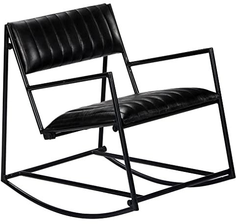 Rantry Schwarzer Schaukelstuhl aus echtem Leder, Stühle für den Außenbereich, Esszimmerstühle für den Garten, Möbel für den Garten, Möbel für den Außenbereich, Terrasse, Möbel