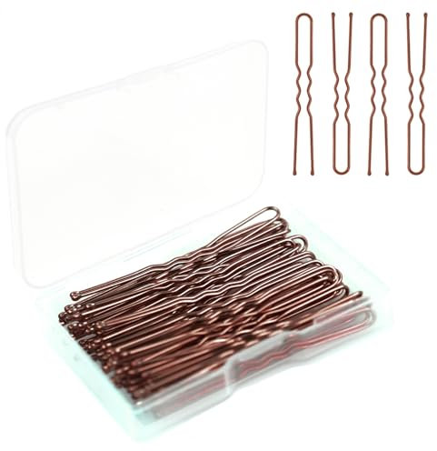 Cooetr U-förmige Haarnadeln, 50 Stück Haarklammern, Bobby Pins Metall, Haarnadeln mit Aufbewahrungsbox, für Damen Mädchen Jede Frisur Friseurbedarf Haar Accessoire (Braun)
