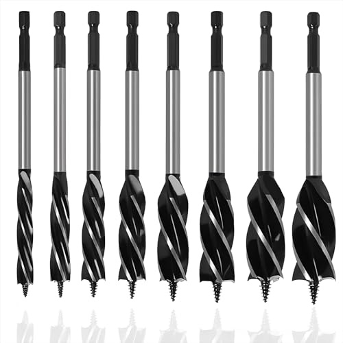 Yuentoen 8-teiliges Holzbohrer Set mit Zentrierspitze,10-25mm Schlangenbohrer für Weich & Hartholz,1/4 Schaft Holzschlangenbohrer,Ideal für präzise Bohrungen in Holz und Möbelbau