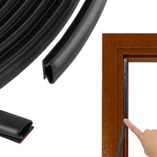 20 Feet Rubber Weather Stripping Door Seal Strip, Self Adhesive D-Shaped Door Weather Stripping, Door Weatherstripping Soundproofing Door Seal Strip for Window Door Frame Insulation Large Gap
