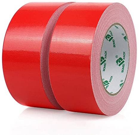 BOMEI PACK 2 Rollos Cinta americana roja de 50 mm x 30 m - Cinta de tela resistente, adhesiva e impermeable de Reparación Profesional y Cinta Gaffer de Tela Superresistente