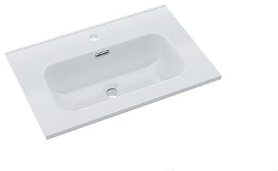 BAIKAL Lavabo sobre Encimera | Lavabo Baño | Lavamanos sobre Encimera | Lavabo Cerámico | Rectangular | Blanco Brillo | Fondo 39cm | Ancho 61cm