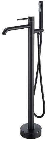 Robinet de Baignoire ilot, Poignée Unique Au Sol Robinet Baignoire ilot Autoportante Orientable À 360°,noir