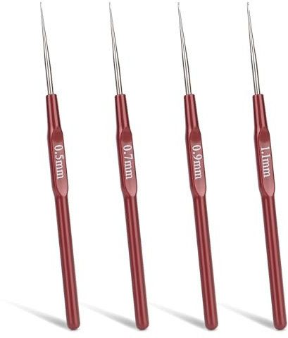 Katech 4 Stück Spitze Leichte Häkelnadel 0,5+0,7+0,9+1,1mm, Häkelnadel mit Kaffeebraun Griff, Häkelnadeln für Anfänger, Fein Sehr Filigrane Arbeiten Und Spitzen, Häkelnadel zum Häkeln und Stricken
