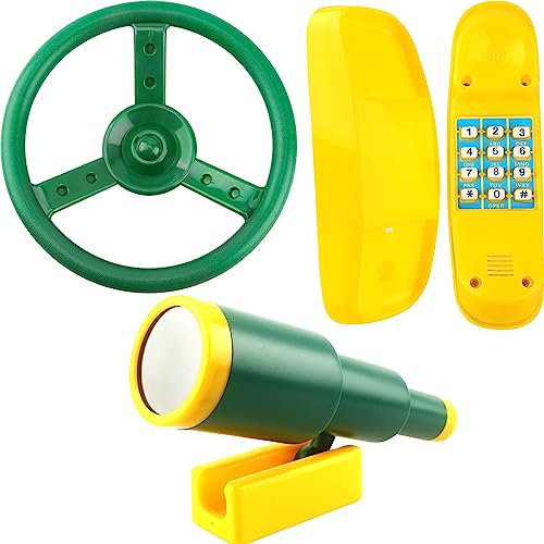 3 Pack Playground Accessories Playset Steering Wheel Telephone Toy Plastic Telescope for Kids Outdoor Backyard (Color Set 1)