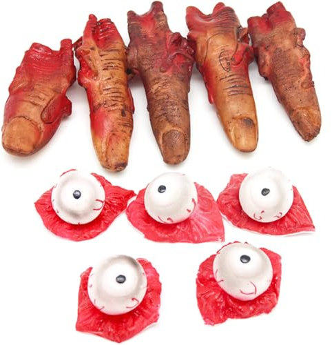 Décorations de Fête d'Horreur d'Halloween Faux Organes,5 Pièces Arraché Globe Oculaire Faux Globes Oculaires Faux Globes Oculaires Réalistes Accessoires,5pcs ensemble de doigts sanglants effrayants dé