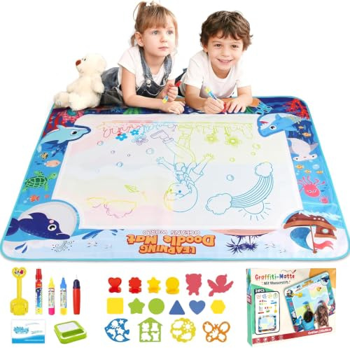 Wasser Malmatte Wiederverwendbar 100x80cm, Sensorik Spielzeug für Kinderspiele ab 1-5 Jahre, zum Spielen und Malen, Montessori Lernspielzeug, Geschenk Geburtstag Weihnachten Ostern