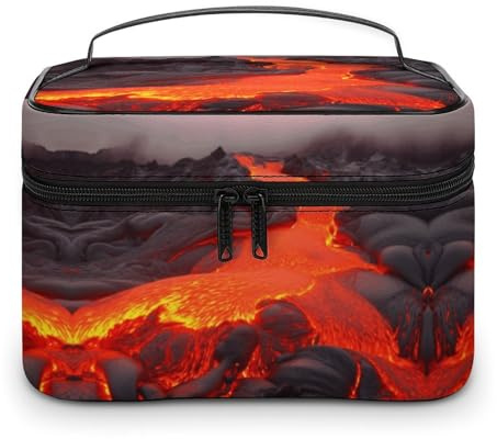 QWHJK Multifunktionale Aufbewahrungstasche, rote Lava-bedruckte Badezimmer-Aufbewahrung, Make-up-Tasche, tragbare Multifunktions-Aufbewahrungstasche, rote Lava, 25 x 18 x 15 cm, Rote Lava, 25x18x15cm