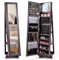 RELAX4LIFE 3-in-1 Schmuckschrank drehbar, mit Ganzkörperspiegel & eingebautem kleinen Spiegel, Spiegelschrank & Schmuckregal, Schrank für Schmuckaufbewahrung, abschließbar (Dunkelbraun)