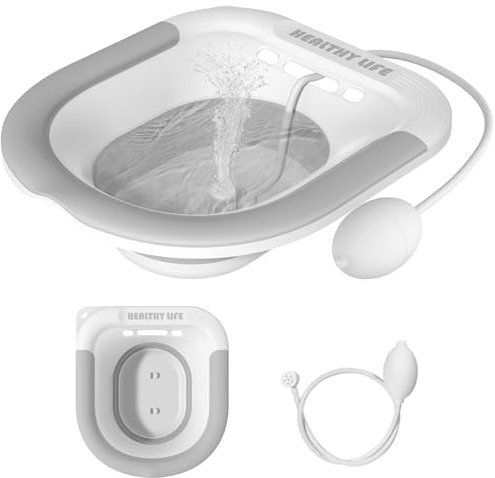 Sitz Bath for Toilet, Sitz Bath for Hemorrhoids Postpartum Care, Perineal Soaking Bath Over The Toilet Seat for Women,Collapsible Sitz Bath Kit with Flusher Hose,Wider Seat,Deeper Bowl(Gray)