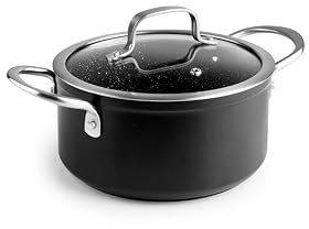 IBILI - Casserole à quartz en aluminium forgé, couvercle en verre et poignées en acier inoxydable, 20 cm, 2,3 litres, antiadhésive, compatible induction