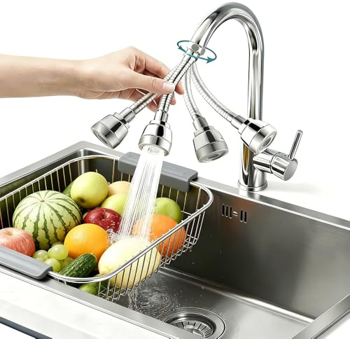 1 tête de pulvérisation pour robinet de cuisine, extension de robinet de cuisine pivotante à 360°, rallonge de robinet universelle (argenté)
