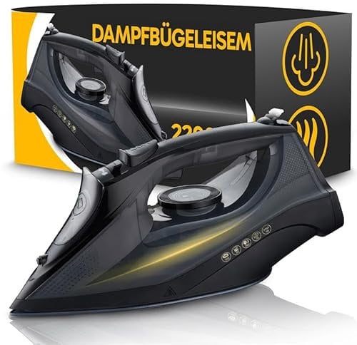 Retoo Ferro da stiro a vapore professionale, 2200 Watt, serbatoio dell'acqua da 450 ml, suola in ceramica, funzione autopulente e acqua spray, anticalcare, ferro da stiro a vapore