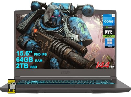 MSI Thin 15 Gaming Laptop 15.6 FHD IPS 144Hz Intel Octa-core i5-13420H (Beats i7-11800H) 64GB RAM 2TB SSD GeForce RTX 4050 Backlit USB-C Win11Pro w/ICP Hub