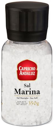CAPRICHO ANDALUZ Molinillo Sal Marina 350gr- Condimento para Sazonar Comidas o para Realzar Sabores en Aderezos.