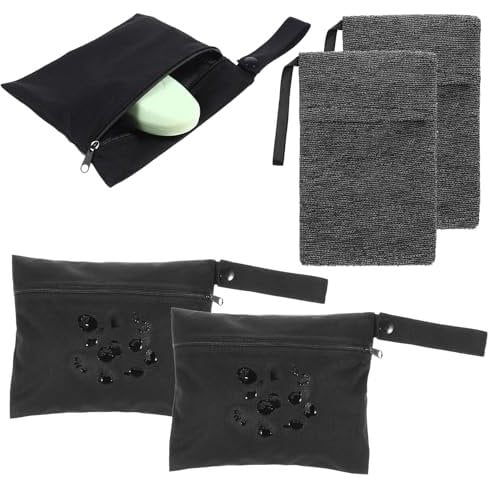 4Pcs Travel Soap Bar Bag with 4 Pcs Foaming Nets, Waterproof Leakproof Bar Soap Case for Baths or Showers Travel Portable Case Bars Cleaner Pouch Saver Pocket for Camping Enthusiasts(Black & Grey)