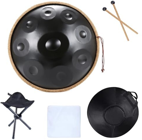 XPJYUA Handpan-Trommel Handpan 440 Hz 9 Noten d-Moll, 22 Zoll Pantam for Anfänger, Handpan-Trommel aus Stahl, Musikinstrumente for Yoga-Meditation(Black 9 Notes)