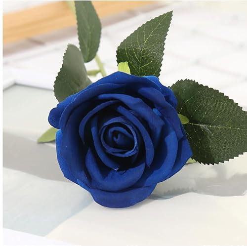 Wekuw Künstliche Rosen, 15 Stücke Künstliche Seidenrose 2.7 x 20 in Realistische Langstielige Kunstblumen Rosen Künstliche Blumen Rose, für Hochzeit Home Party Baby Dusche Valentinstag Deko (Blau)