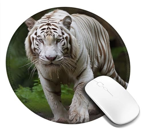 Mauspad, rund, Majestätischer weißer Bengalischer Tiger, Mauspad mit rutschfester Gummiunterseite, benutzerdefinierte Computer-Mauspads für kabellose Maus, Laptop, Büro, Schreibtisch, Zubehör