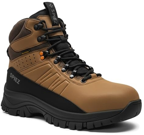 SPIEZ Botas de seguridad para hombre S2 – Zapatos de seguridad ligeros con puntera composite, antideslizantes, resistentes al agua y antiestáticos Marrón, EU 45