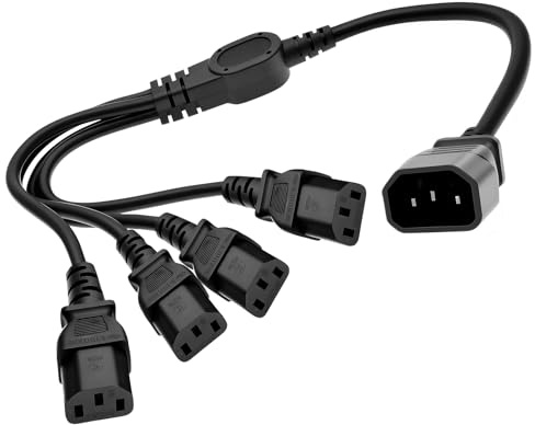 Powice Kaltgeräte Verlängerung, 4 in 1 Kaltgerätekabel Verteiler, Stecker C14 auf 4xC13 Netzkabel IEC-320 Power Y Typ Splitter Adapter Kabel 250V 10A für Computer Monitor Drucker, 50cm
