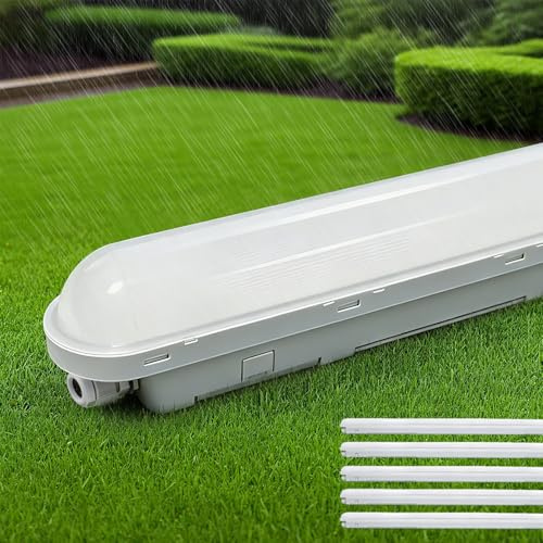 TONFFI 5 Stück LED Feuchtraumleuchte 120cm, 36W IP65 Feuchtraumlampe [4500LM, 6000K Kaltweiß] - Verknüpfbare Wannenleuchte für Bad, Keller, Garage, Werkstatt, Büro | Verbesserte Version