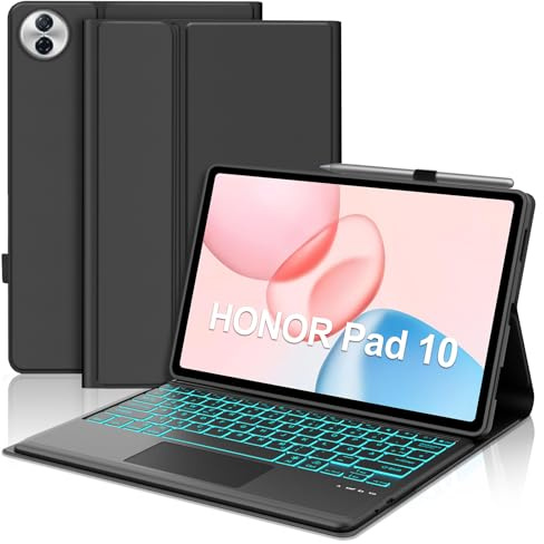 FOGARI Hülle mit Tastatur für Honor Pad 10 2025/Honor Pad 20 2026 12.1 Zoll | Keyboard Case Magnetisch Abnehmbarer Bluetooth für Honor Pad 10/20 mit Trackpad und 7 Farben Beleuchtungm, Dunkelgrün