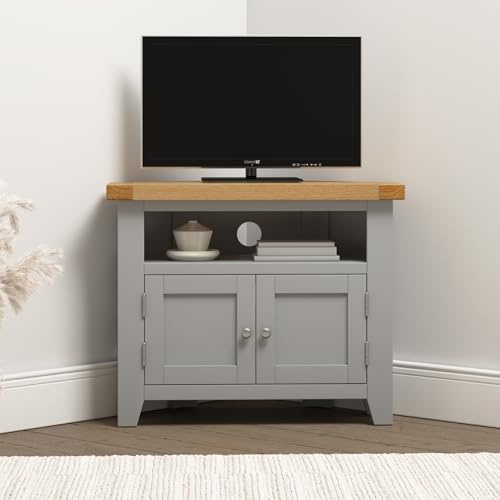 Seconique Windsor Fully Assembed Corner Tv Unit in Pebble Grey/Oak