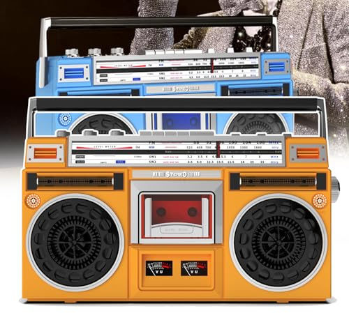 Retro CD Player with DAB/FM Radio, Portable Vintage Tape Player Recorder, Portable Vintage Player, USB/TF/SD Playback, Mains Power, Headphone Jack,Yellow