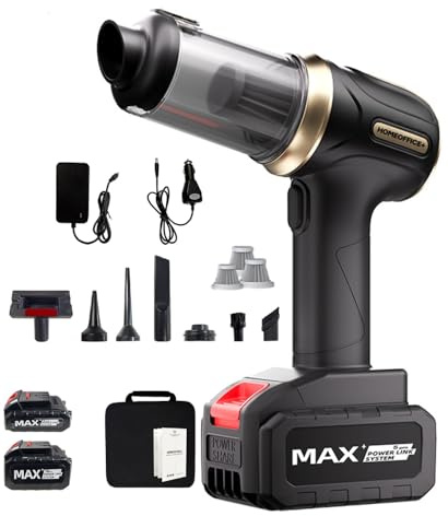 Aspirateur voiture puissant moteur 120W maison bureau mini aspirateur nettoyage intérieur voiture chargeur secteur+câble allume cigare Aspirateur Souffleur à main 2 vitesses 2 batteries amovibles