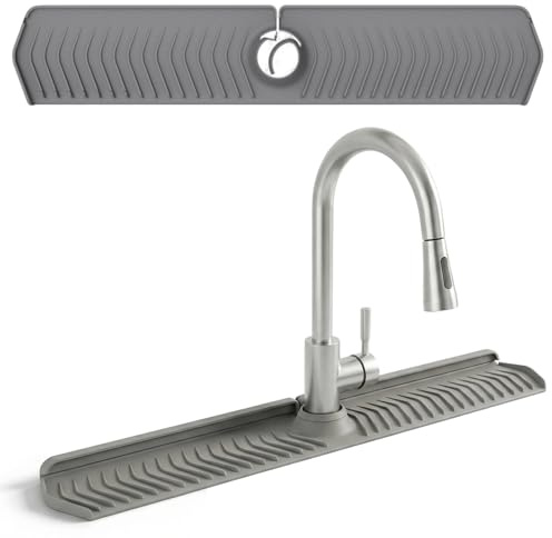 Tappetino per rubinetto lavello pieghevole lungo 76 cm in silicone con blocco regolabile Paraspruzzi per cucina dietro il rubinetto Grigio