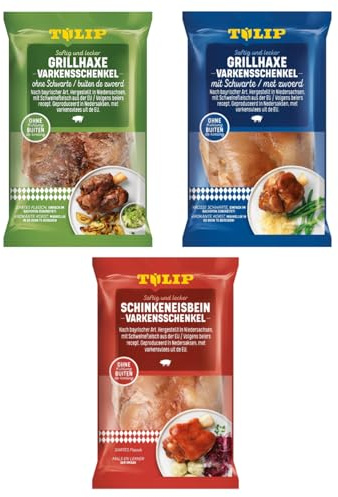 Tulip Haxenset 3-teilig, Grillhaxe mit & ohne Schwarte, Eisbein | Mix aus Grillhaxe mit Schwarte 600g + Haxe ohne Schwarte 500g + Schinkeneisbein 600g | Vakuumverpackt - Ungekühlt haltbar