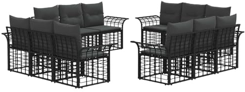 vidaXL Outdoor-Sofagarnitur 12 pcs Schwarz und Dunkelgrau Polyester, Verstellbare Fußpolster, Gartenmöbel, modernes Sofa, modulare Terrassenlounge, schicke Anordnung