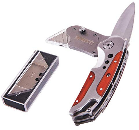Amtech - 2-in-1 Craft Knife and Folding Utility Knife, Durable and Rust-Proof Stainless Steel, Comfortable Handle for Reduced Hand Fatigue, Lightweight and Portable (Includes 5 SK5 Blades)