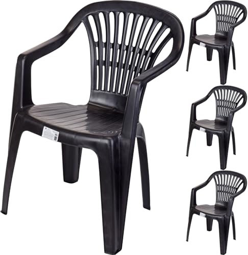 Koopman International B.V. 4X Gartenstuhl Bistrostuhl Balkonstuhl Stapelstuhl Stuhl Kunststoff Schwarz 0820