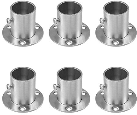 Sourcingmap Wardrobe Pipe Bracket, 25mm Dia, Wall Mount Hanging Rail Rod Support Socket 6pcs