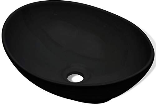 Festnight Keramik Waschbecken Handwaschbecken Badezimmer Waschplatz Oval Form Becken Schwarz 40 x 33 x 13,5 cm