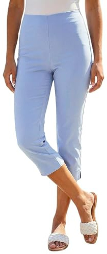 Roman Cropped Trousers for Women UK Ladies Capri Leggings Summer Pants Short Crop Stretch 3/4 Length Three Quarter Pedal Pusher Clothes Elasticated Bengaline Cut Off - Light Blue - Size 12