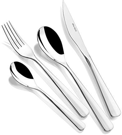 BRA Torino - Set de cubiertos de 24 piezas de acero inoxidable con cuchillo chuletero, acero inoxidable 18/10, diseño contemporaneo, acabado pulido brillante, espesor 3.5 mm (6 comensales)