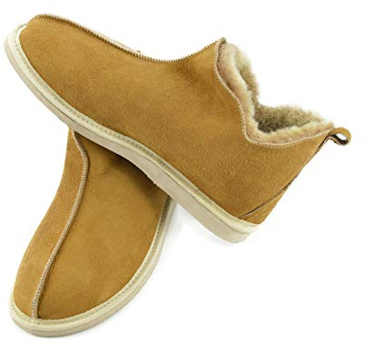 Moro-Design Lammfell Leder Mokassin Hausschuhe Lederhausschuhe Hüttenschuhe Fellschuhe natur