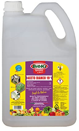 Bioki Aceto Bianco 19°, qualità Professionale, Alta concentrazione, per Pulire, sgrassare, Rimuovere Il calcare, eliminare Le Erbacce - tanica da 5 Litri