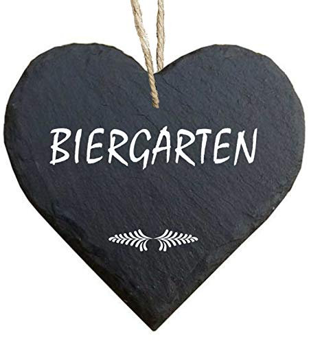 Homeyourself Herz Schieferherz Schiefer Schieferschild 10 x 10 cm Biergarten schwarz Dekoschild Wandschild Schild Stein Geschenk